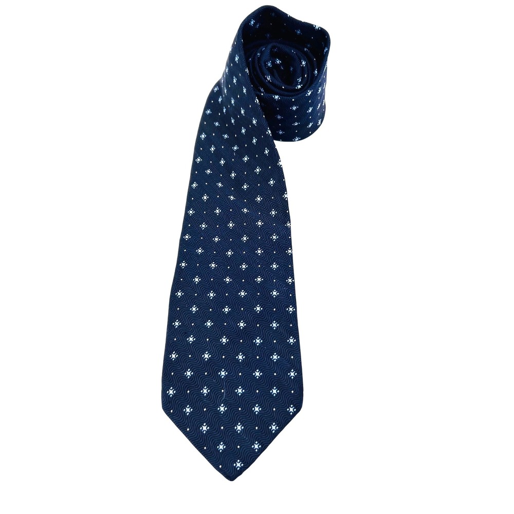 Canali Navy Blue Silk Tie with White Dot Pattern